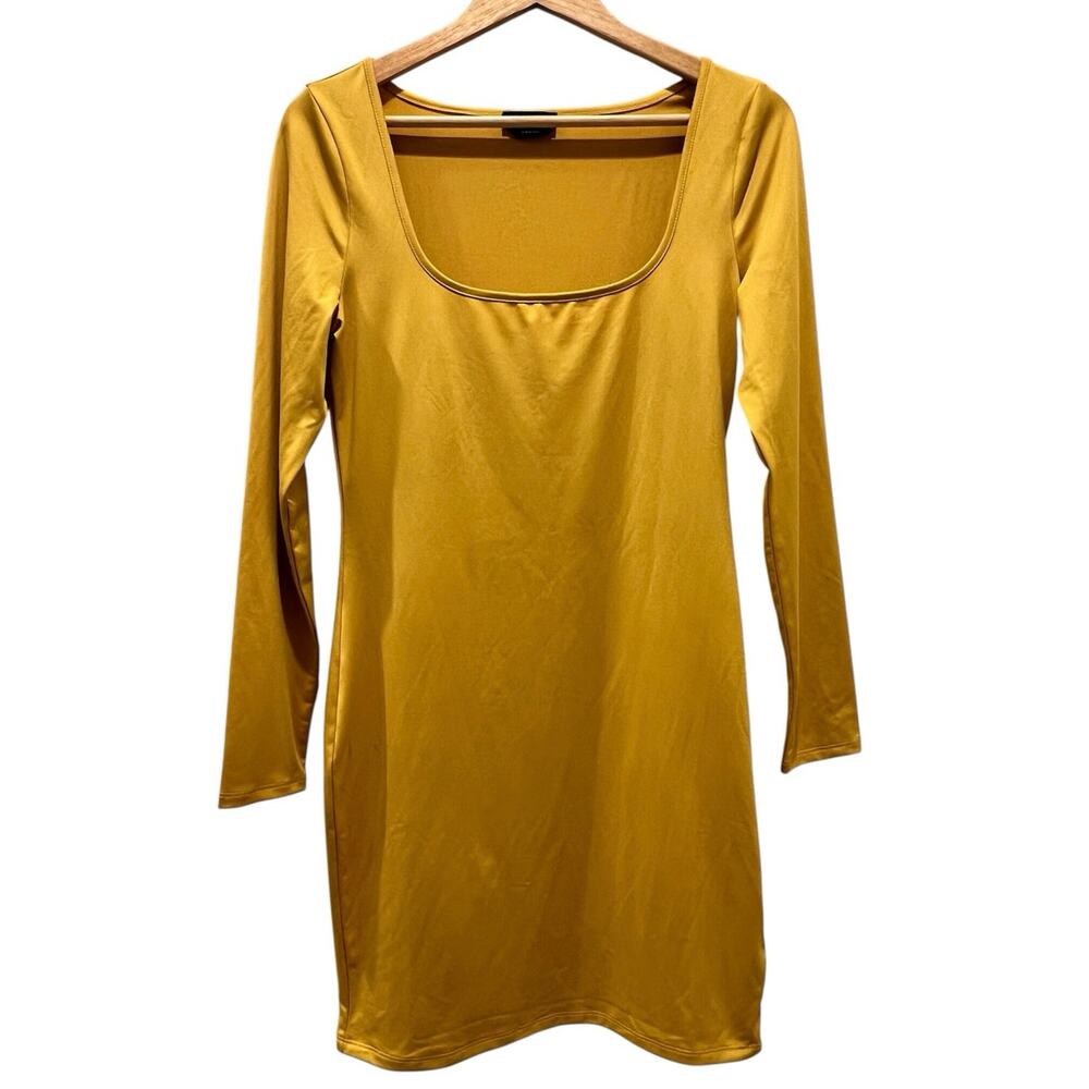 Bebe Mustard Gold Bodycon Mini Dress Y2K Club Party Long Sleeve - Picture 6 of 9